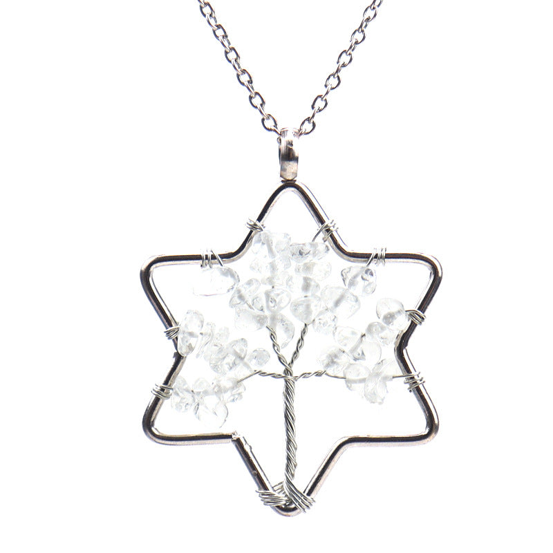 Wholesale Handmade Six-pointed Star Tree of Life Crushed Stone Crystal Necklace